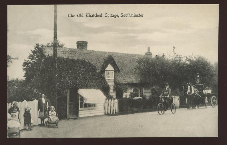 Essex SOUTHMINSTER The Old Thatched Cottage early PPC locals tricycle