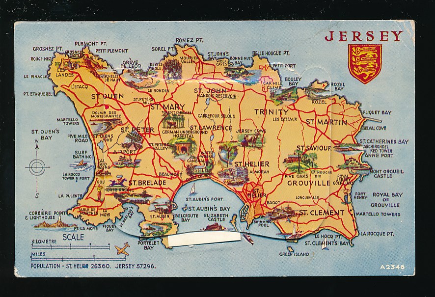 Channel Islands Jersey Map Mailing Pocket Novelty c1950/60s? PPC eBay
